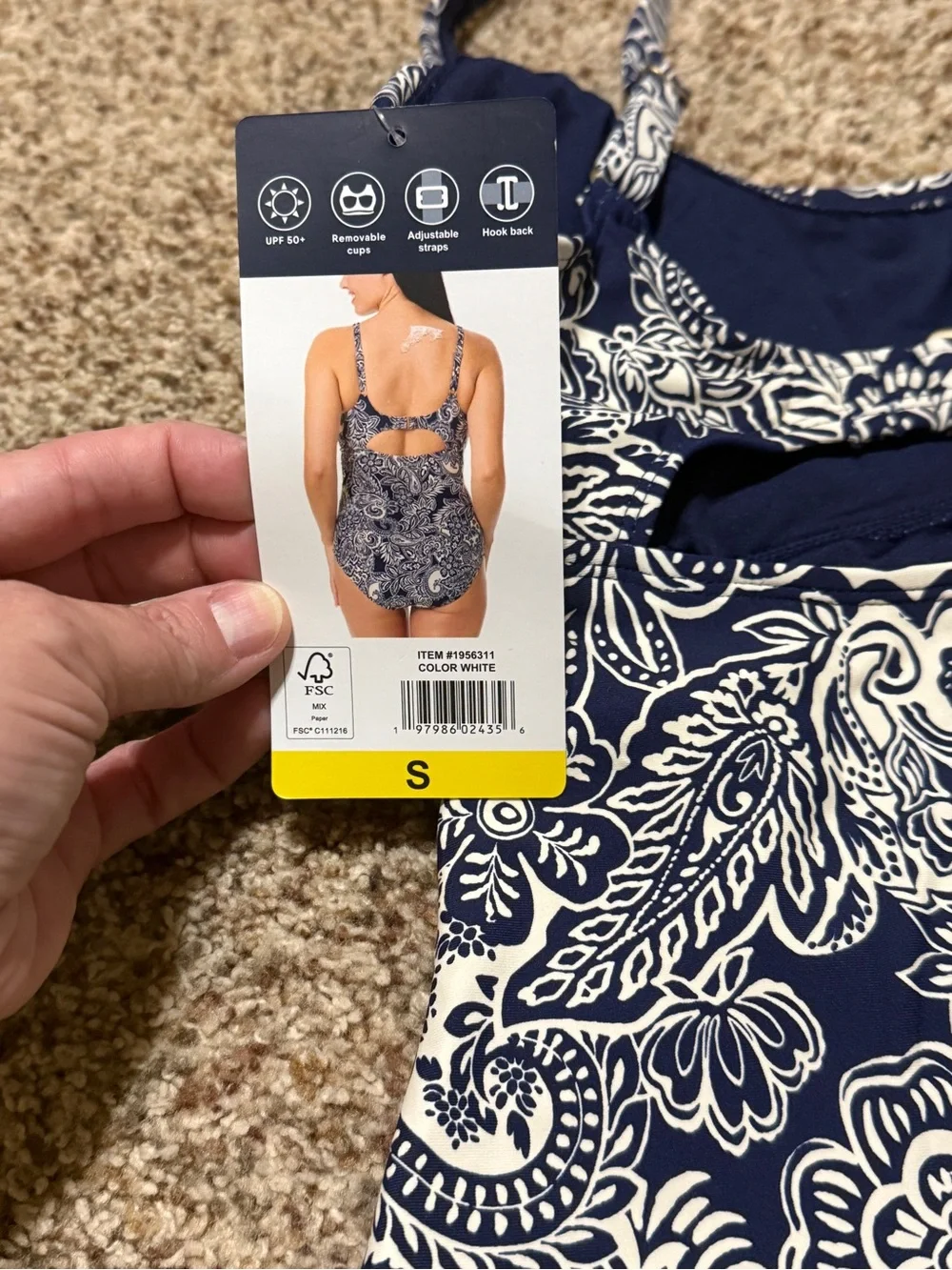 Lands' End Navy and White Paisley One Piece Swimsuit Womens S NWT